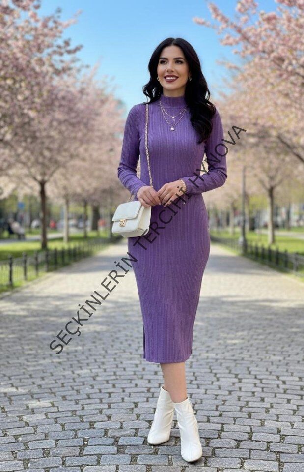 Kadın Uzun Kollu Balıkçı Yaka Triko Elbise
