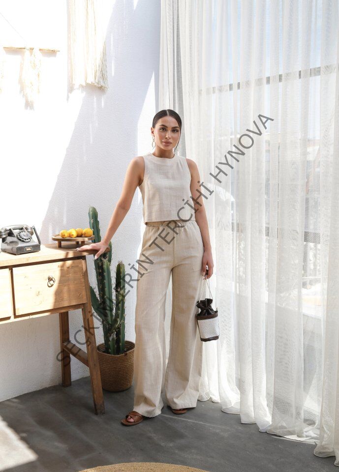 Keten Bluz Ve Pantolon İki̇li̇ Takim