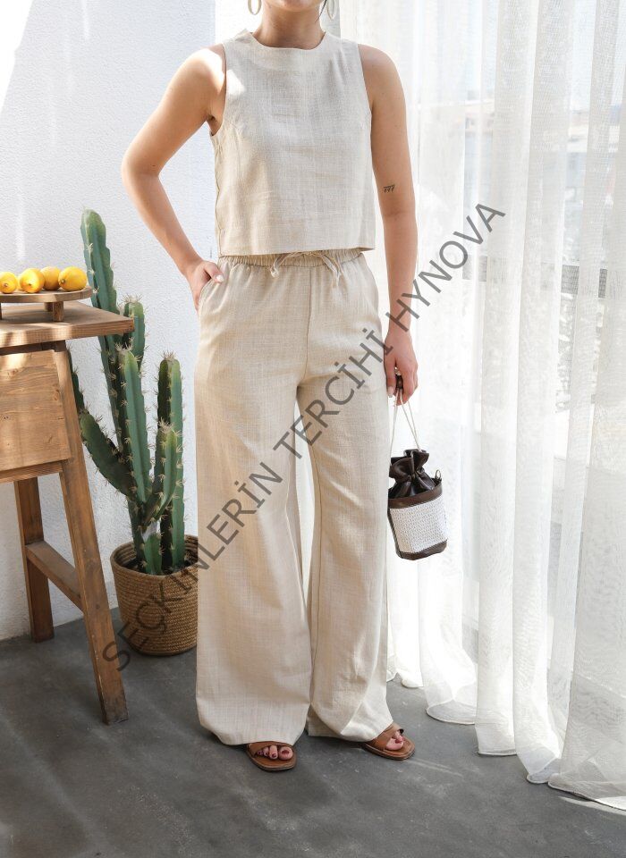 Keten Bluz Ve Pantolon İki̇li̇ Takim