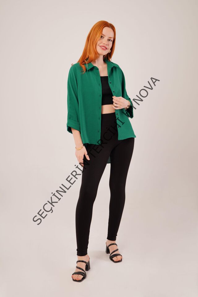 Kol Katlama Detaylı Zümrüt Yeşili Gömlek