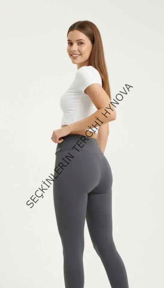 Yüksek Bel Toparlayıcı Likralı Dalgıç Spor Tayt Esnek Rahat Kalıp - Füme