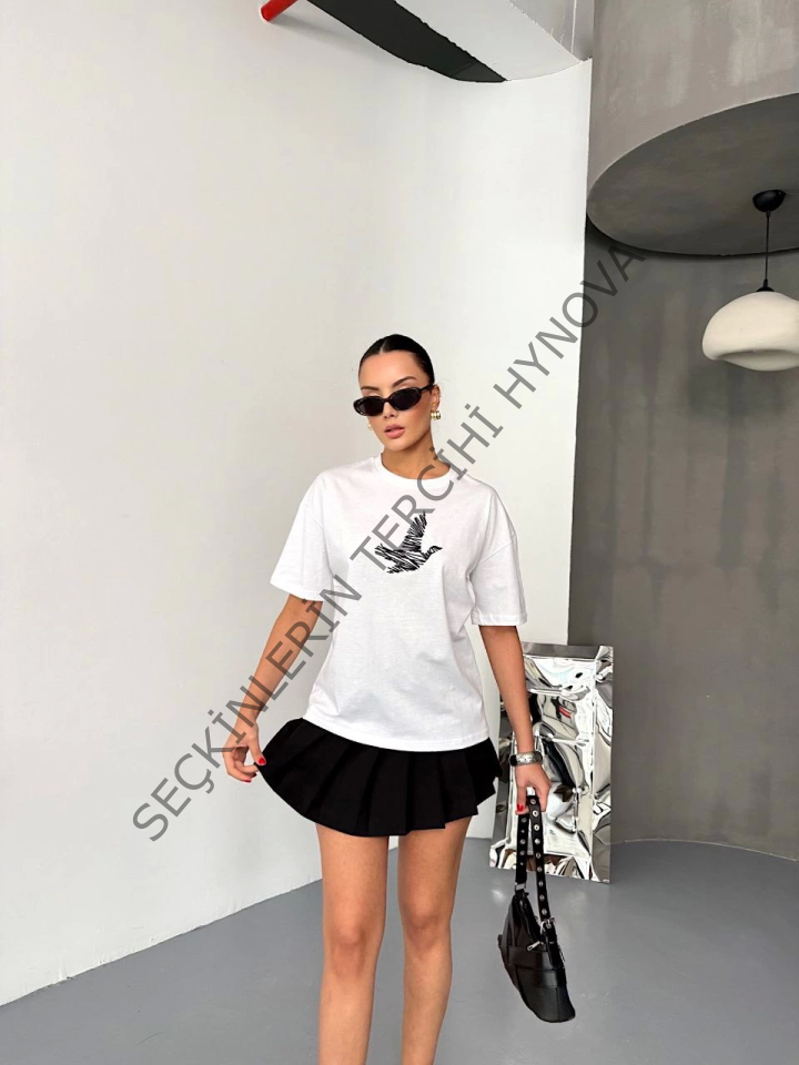 Kısa Kol Baskılı T-shirt - Beyaz