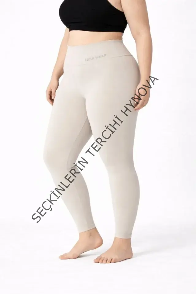 Yüksek Bel Toparlayıcı Likralı Dalgıç Spor Tayt Esnek Battal Büyük Beden - Taş