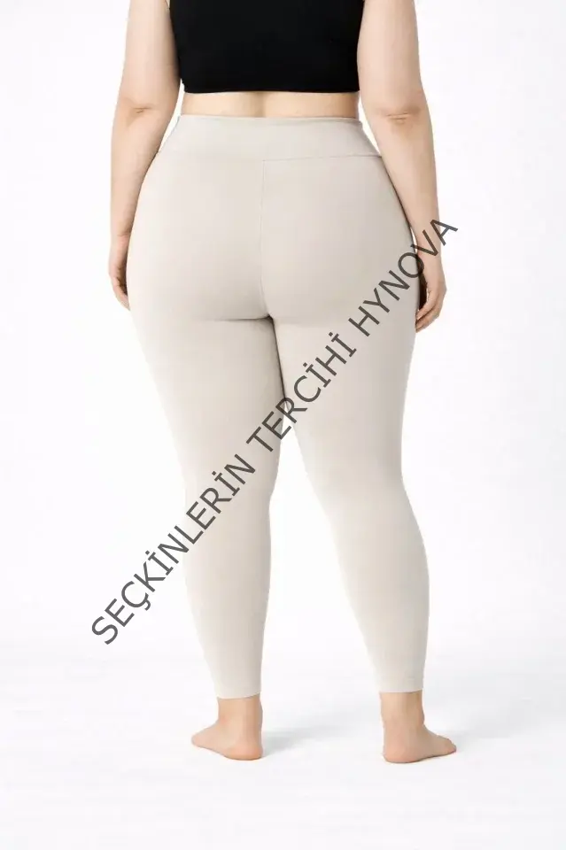 Yüksek Bel Toparlayıcı Likralı Dalgıç Spor Tayt Esnek Battal Büyük Beden - Taş