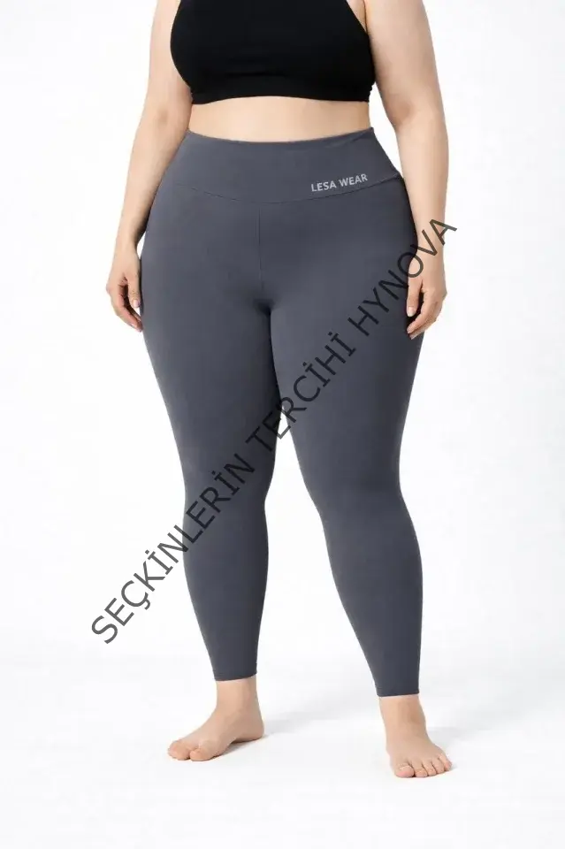 Yüksek Bel Toparlayıcı Likralı Dalgıç Spor Tayt  Esnek Battal Büyük Beden - Füme