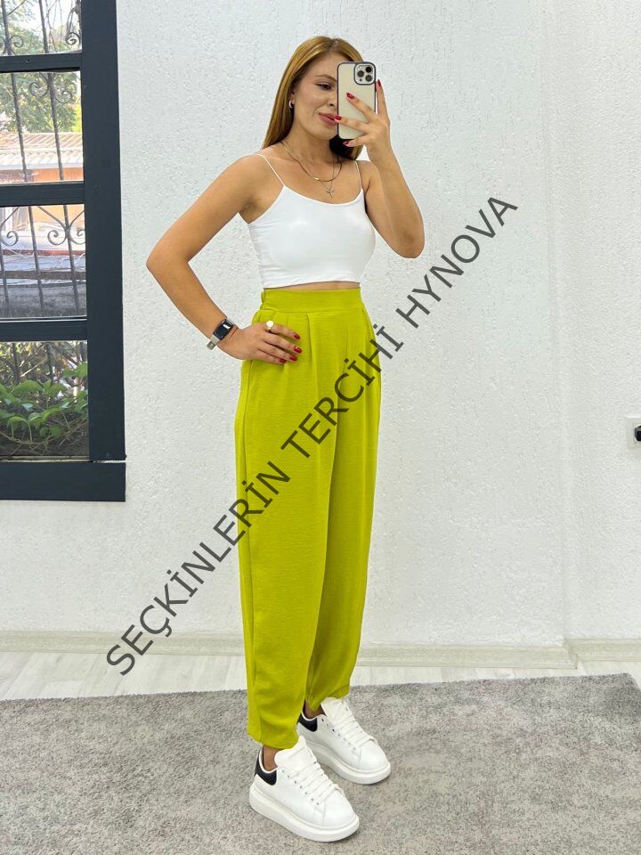 Kadın Aerobin Kumaş Bel Lastikli Pileli Pantolon