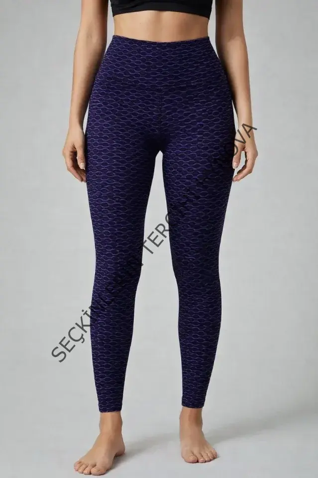 Yüksek Bel Toparlayıcı Likralı Büzgülü Tayt - Mavi