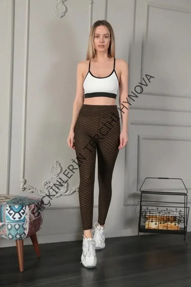 Yüksek Bel  Toparlayıcı Likralı Büzgülü Tayt - Sarı