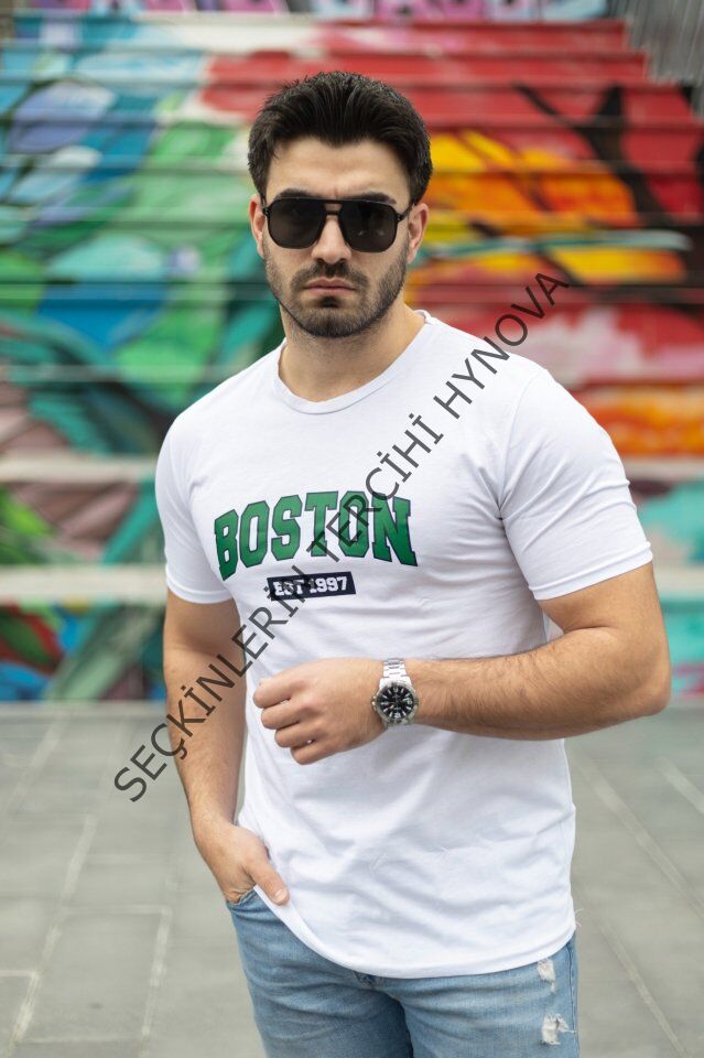 Erkek Boston Baskılı Süprem T-shirt