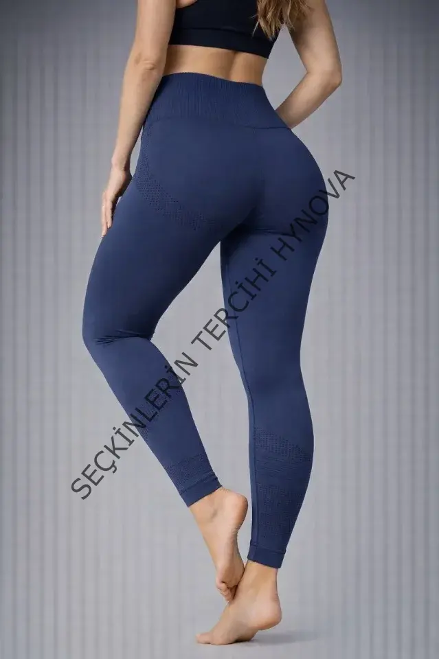 Nonofit Yüksek Bel Full Extra Toparlayıcı Likralı Ön Arka Ve Bilek Desenli Tayt - Lacivert