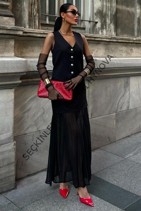 Yelek Ve Pilise Etekli Premium Takım 10096