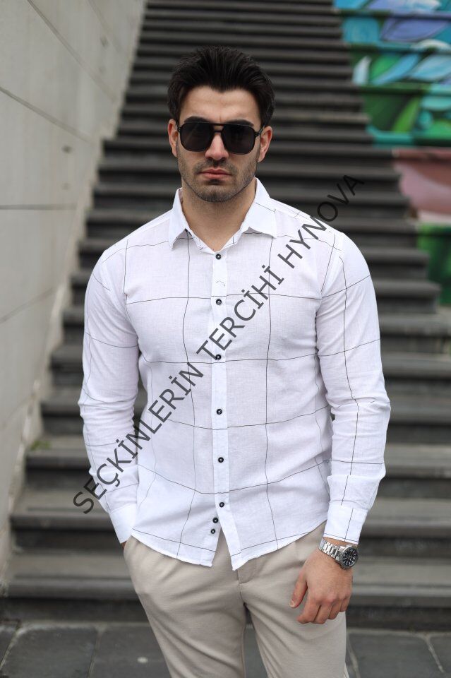 Erkek Pamuklu Keten Kumaş Gömlek