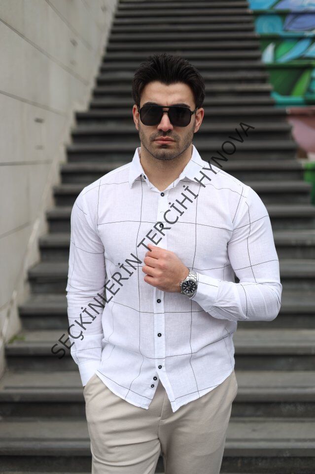 Erkek Pamuklu Keten Kumaş Gömlek