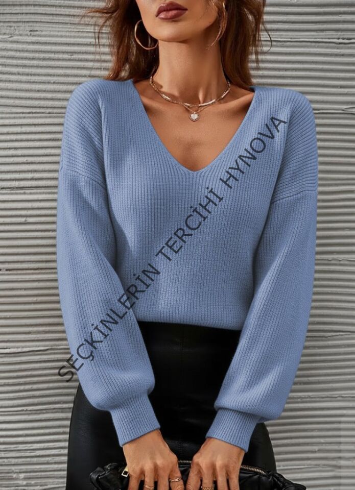 Kadın Uzun Kollu V Yakalı Triko Bluz
