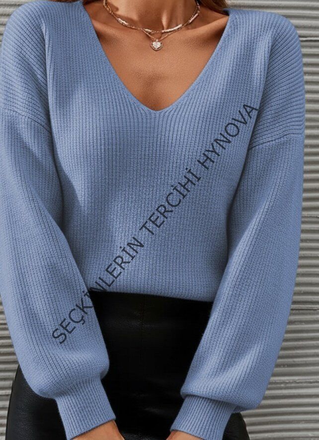 Kadın Uzun Kollu V Yakalı Triko Bluz