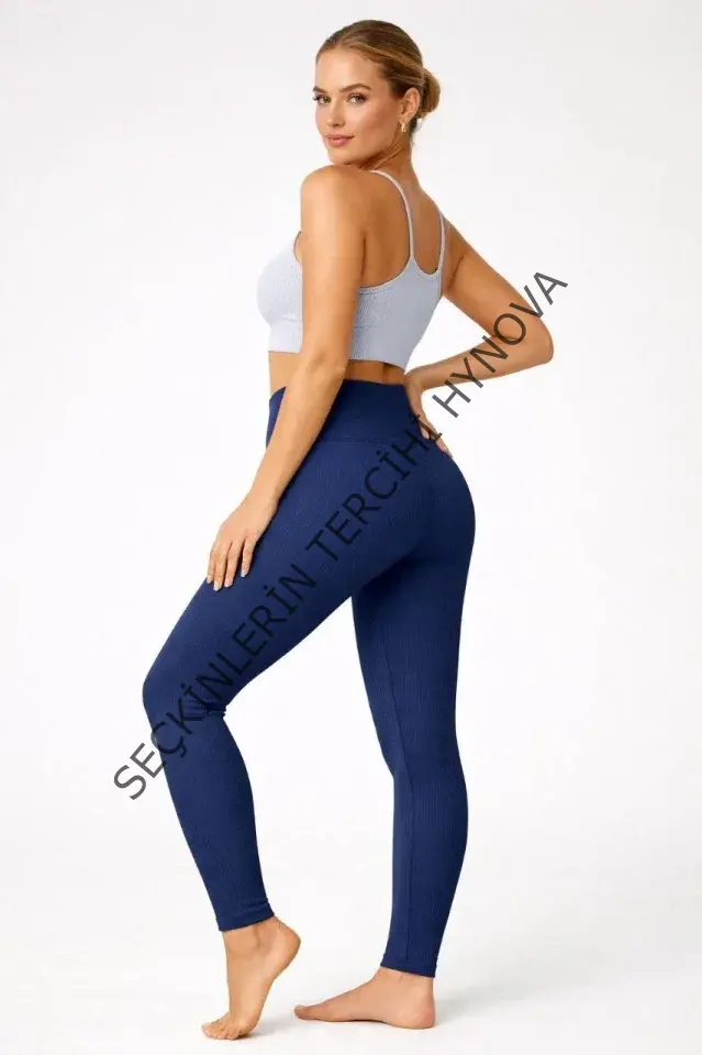 Fitilli Full Likralı Yüksek Bel Toparlayıcı Tayt Günlük Ve Spor Kullanım - Lacivert