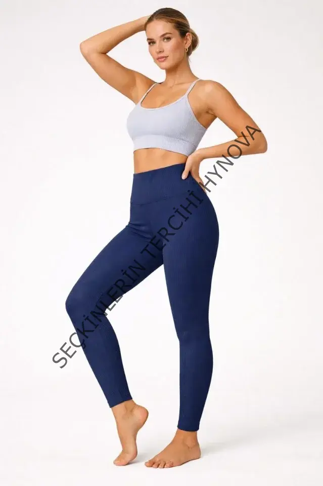 Fitilli Full Likralı Yüksek Bel Toparlayıcı Tayt Günlük Ve Spor Kullanım - Lacivert