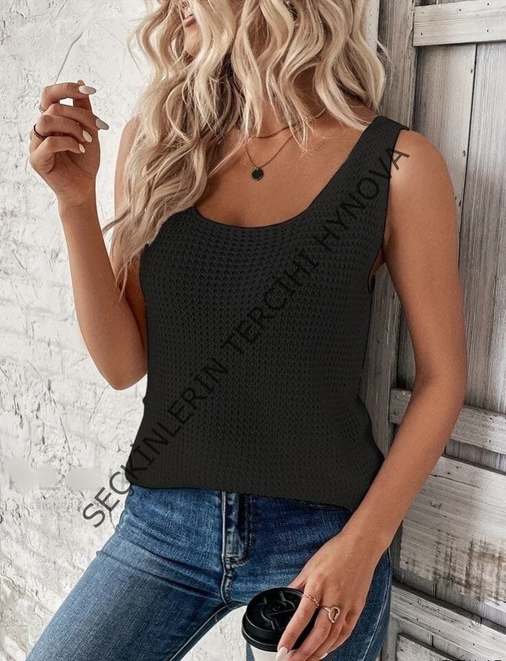 Kadın Kolsuz Yuvarlak Yaka Triko Bluz