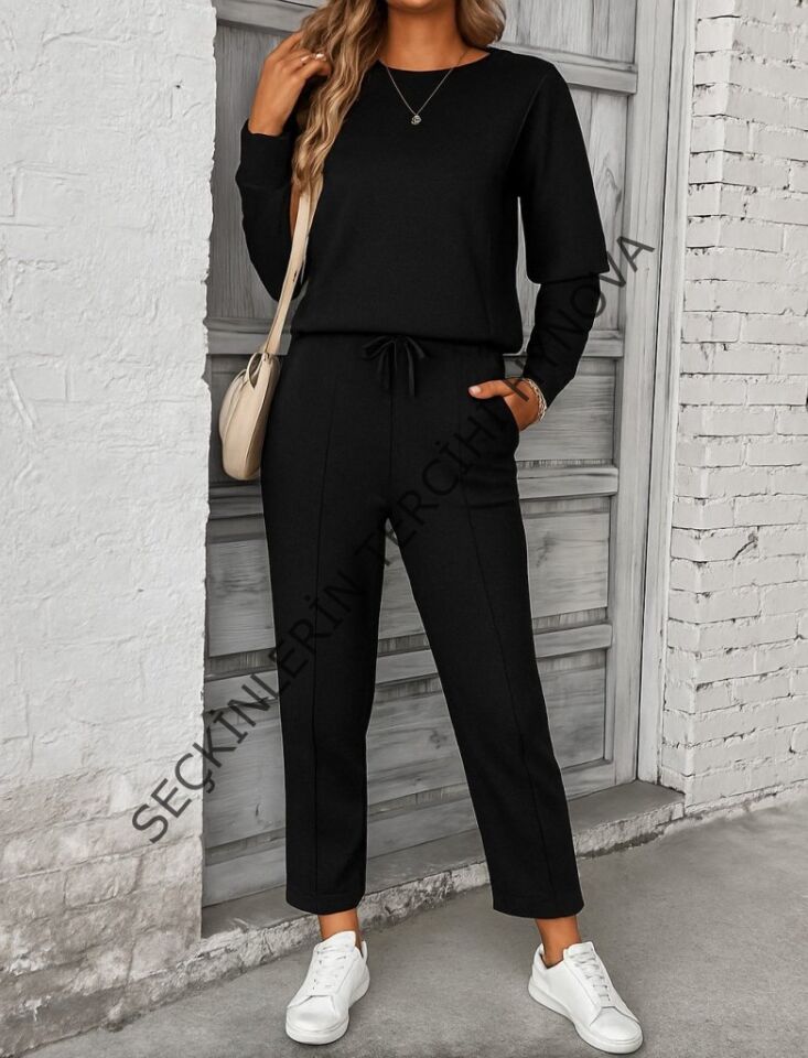 Kadın Uzun Kollu Yanları Nervurlu Viskon Iki Iplik Ve Pantolon Ikili Takım