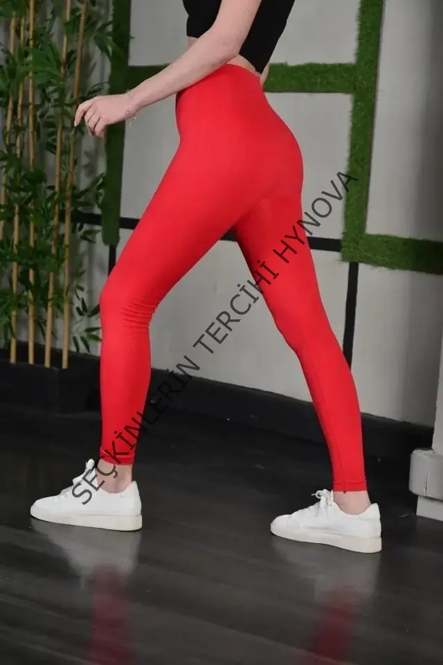 Full Likra Extra Toparlayıcı Yüksek Bel Dar Kalıp Günlük Spor Tayt - Kırmızı