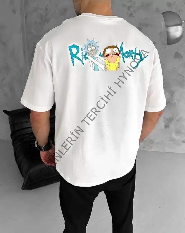 Unisex Bisiklet Yaka Baskılı Oversize T-Shirt - Beyaz