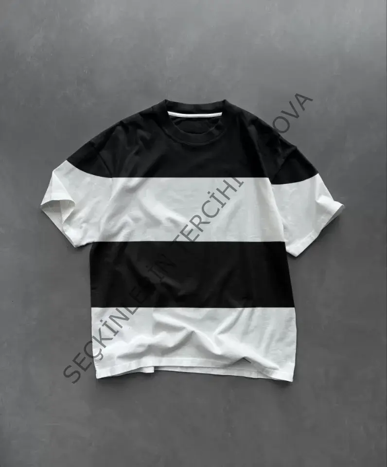 Unisex Bisiklet Yaka Parçalı T-Shirt - Siyah