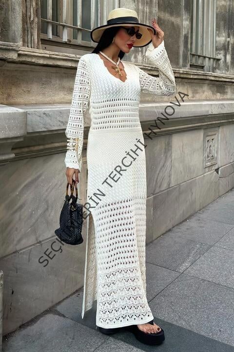 Ajur Detaylı İspanyol Kol Elbise 2840