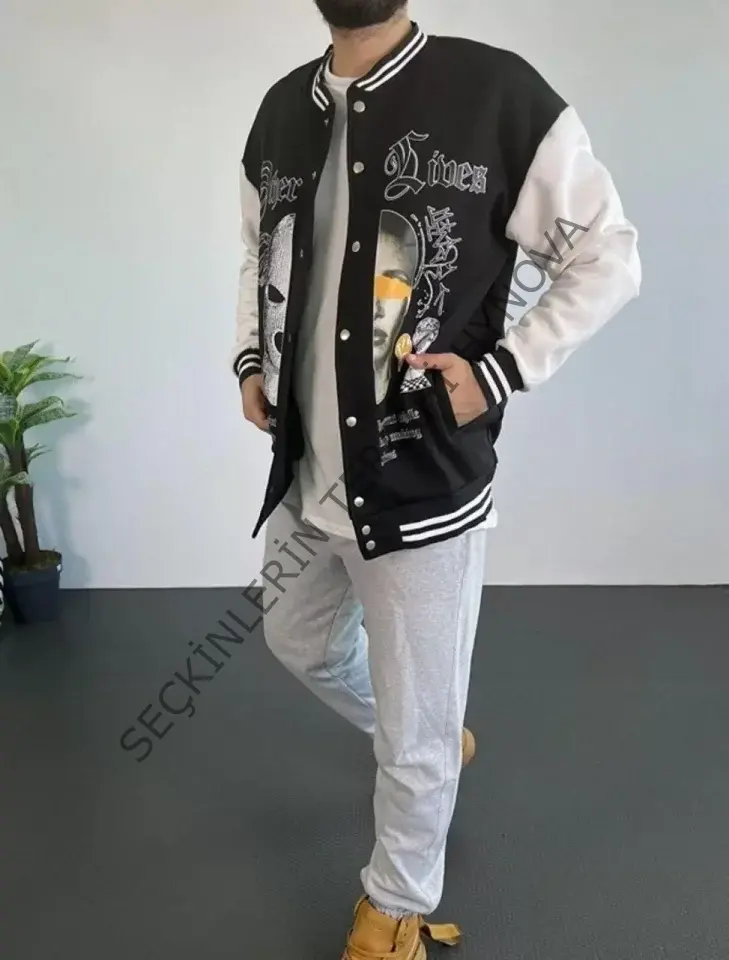 Erkek Oversize Kolej Ceket - Siyah