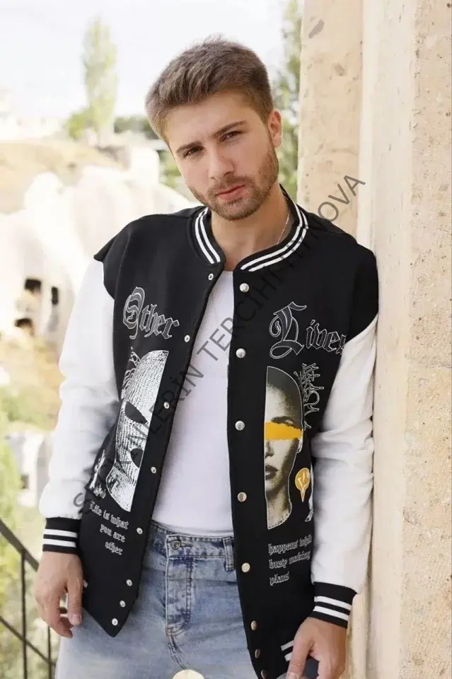 Erkek Oversize Kolej Ceket - Siyah