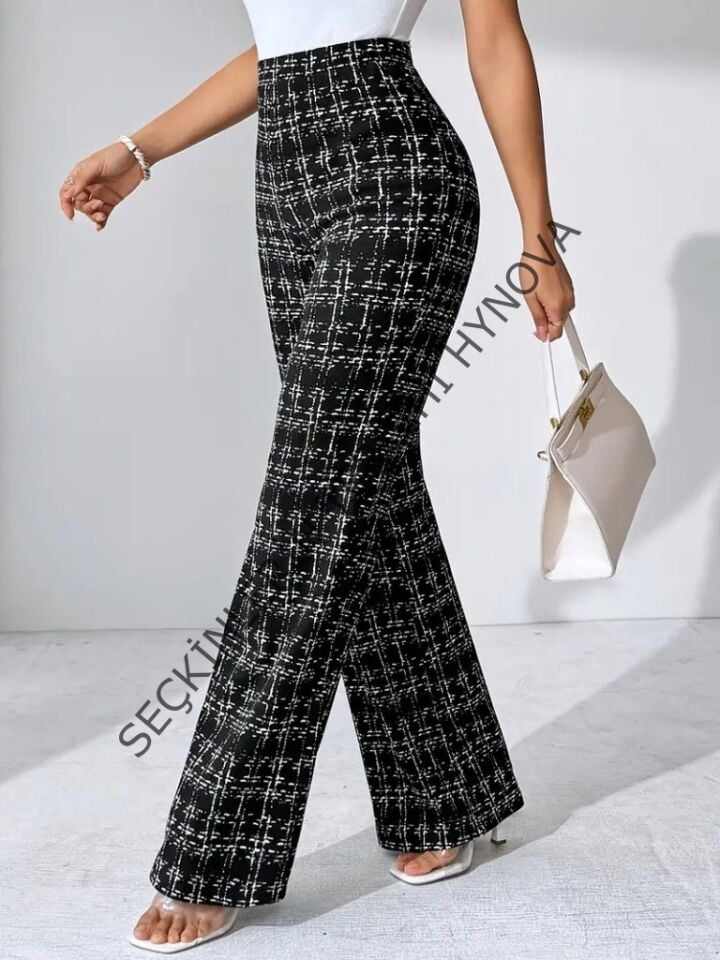 Kadın Yüksek Bel Paçaya Doğru Geniş Dokuma Pantolon