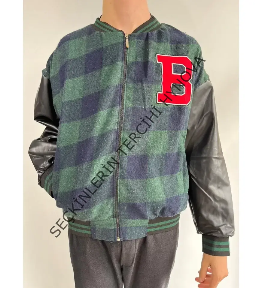 Erkek Pötikare Desen Nakışlı Kolej Ceket - Haki