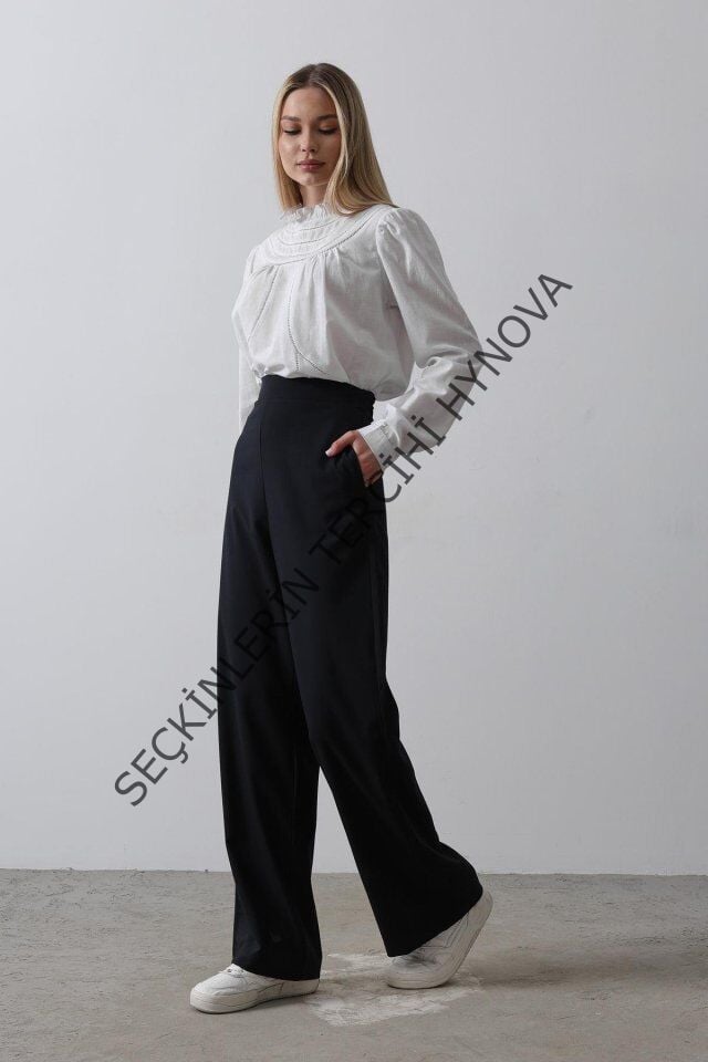 Beli Yarım Lastikli Palazzo Pantolon - Lacivert