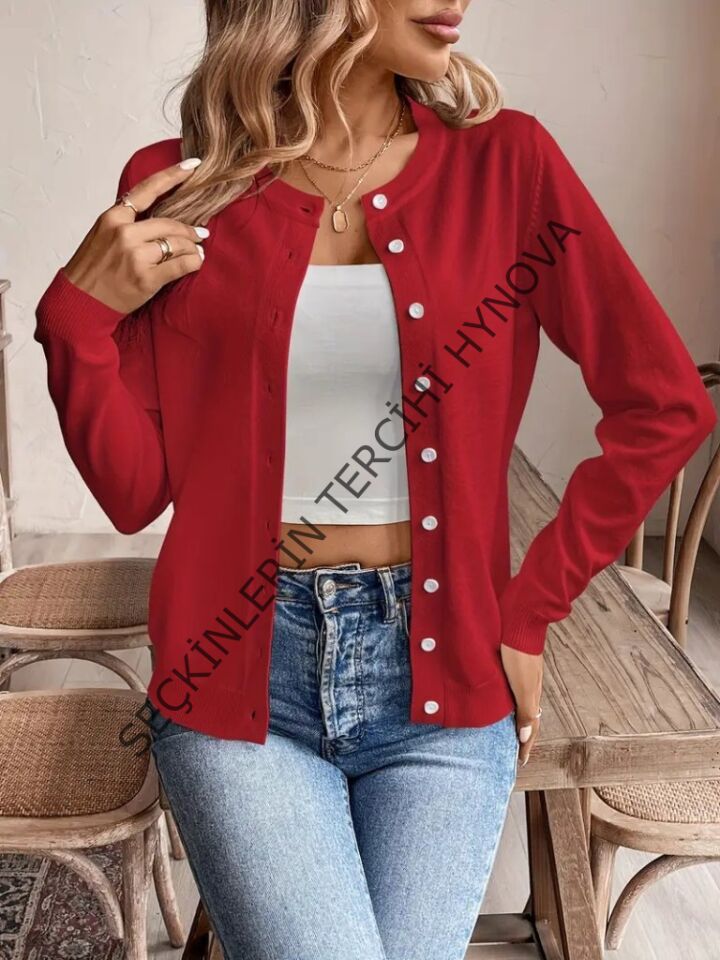Kadın Uzun Kollu önden Düğmeli Triko Ceket