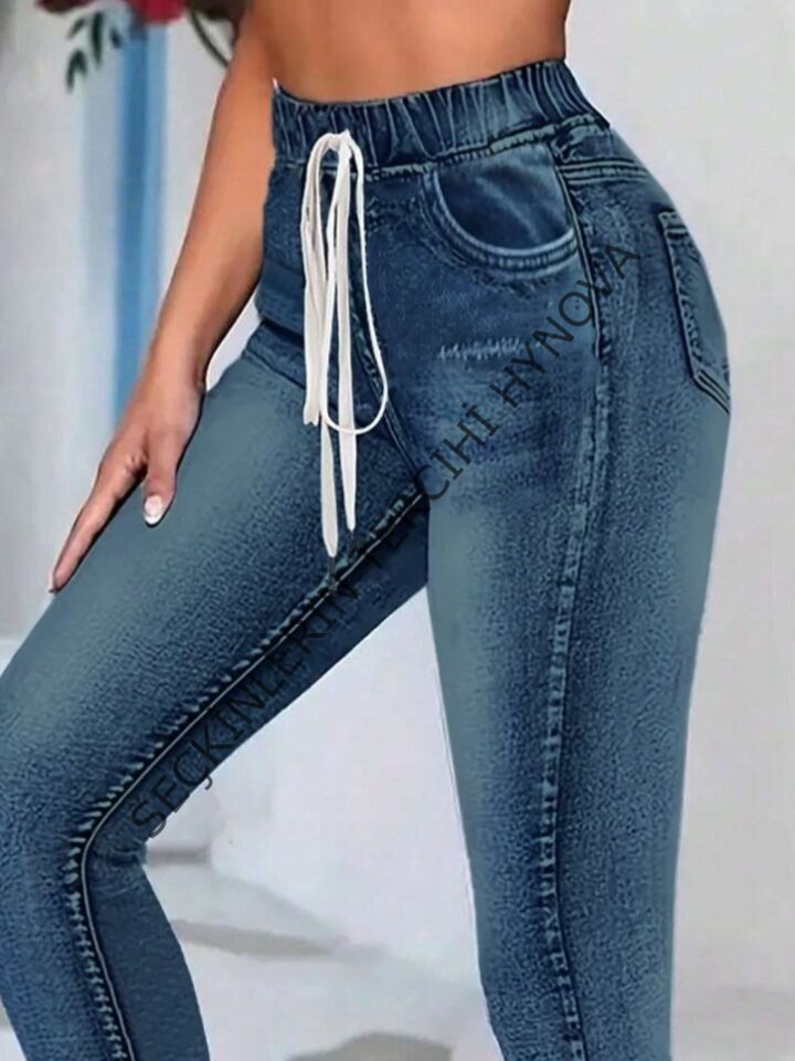 Kadın Belden Bağlamalı Cepli Yüksek Bel Kot Pantolon