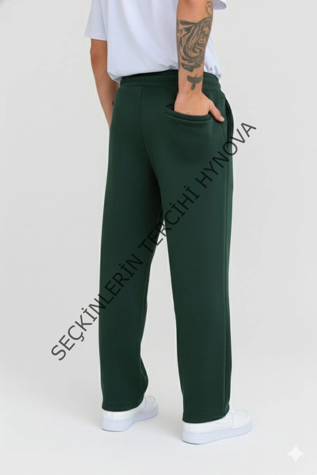 Erkek Üç Iplik Kışlık Pamuklu Ovarsize Bağcıklı Düz Paça Cepli Eşofman Altı Spor Rahat Model - Haki