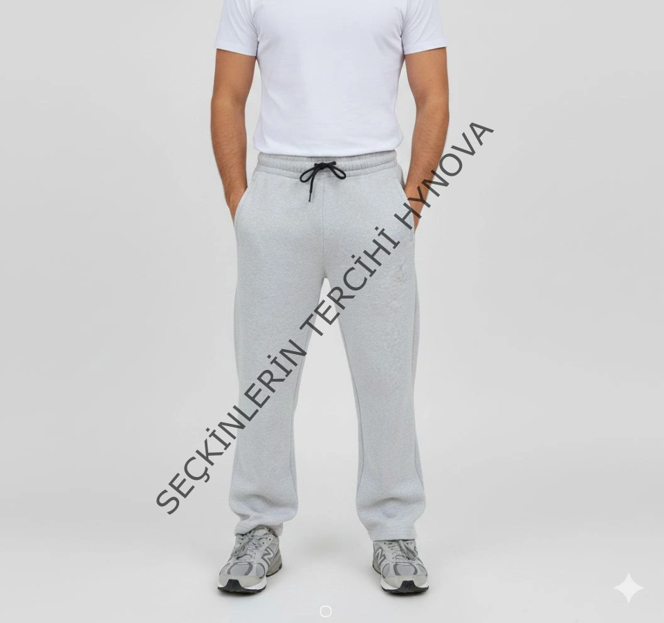 Erkek Üç Iplik Kışlık Pamuklu Ovarsize Bağcıklı Düz Paça Cepli Eşofman Altı Spor Rahat Model - Gri