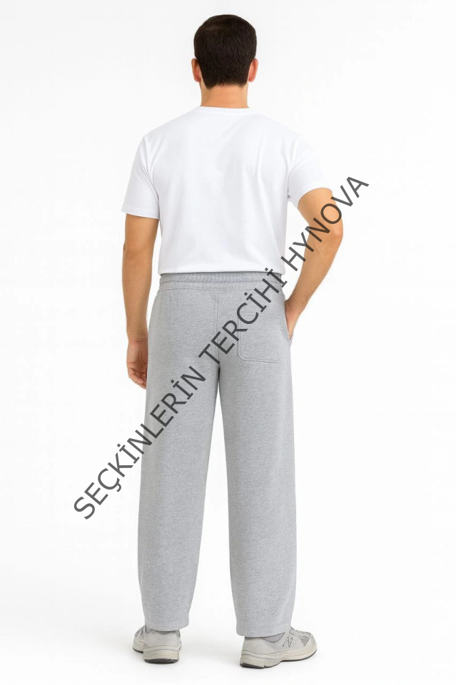 Erkek Üç Iplik Kışlık Pamuklu Ovarsize Bağcıklı Düz Paça Cepli Eşofman Altı Spor Rahat Model - Gri