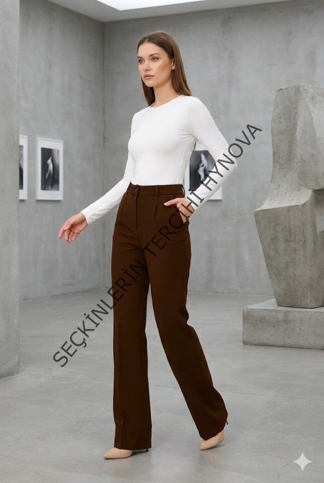 Kadın Yüksel Bel Full Likralı Palazzo Pantolon