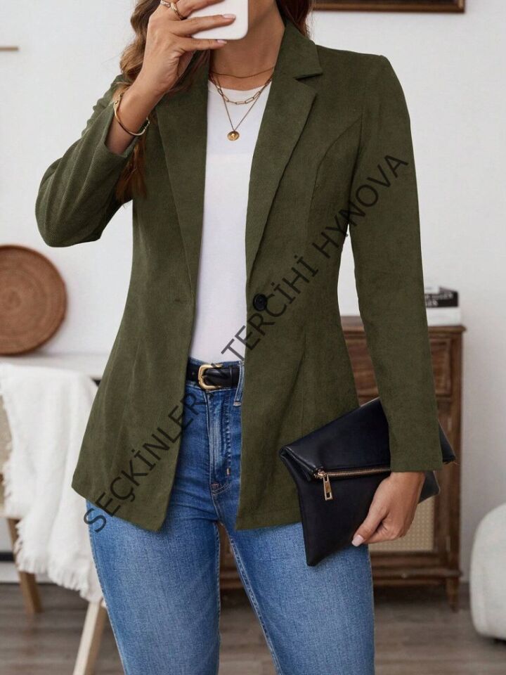 Kadın Uzun Kollu Yakalı Tek Düğmeli Süet Ceket
