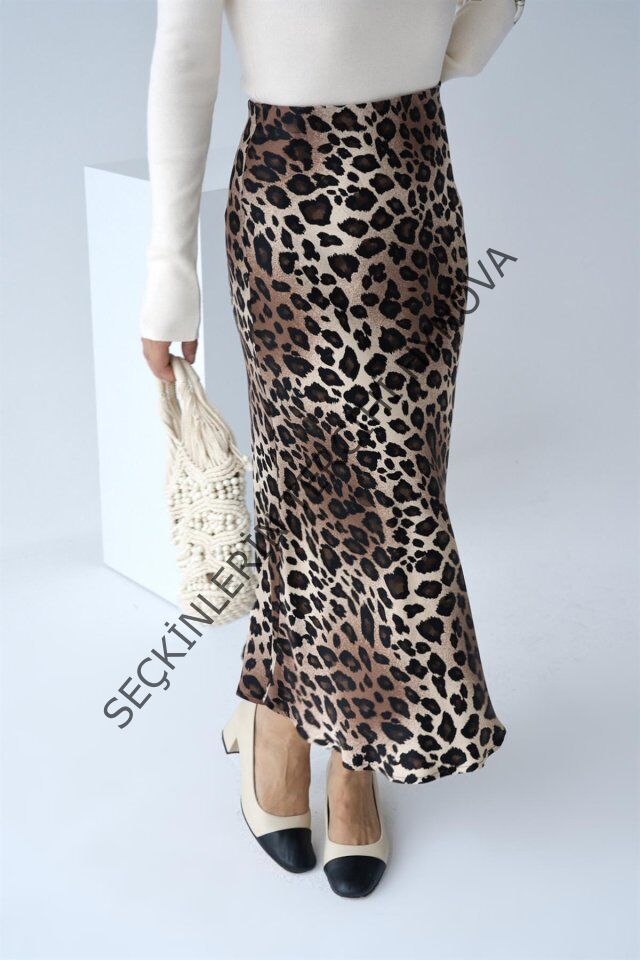 Midi Saten Etek - Leopar