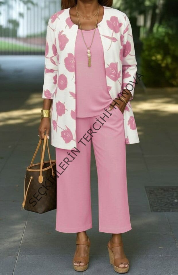 Kadın Uzun Kollu önü Açık Modal Ceket Kolsuz Viskon Iki Iplik Bluz Ve Pantolon üçlü Takım