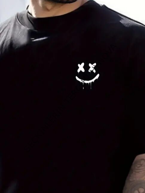 Erkek Kısa Kollu Bisiklet Yaka Baskılı Süprem Tişört