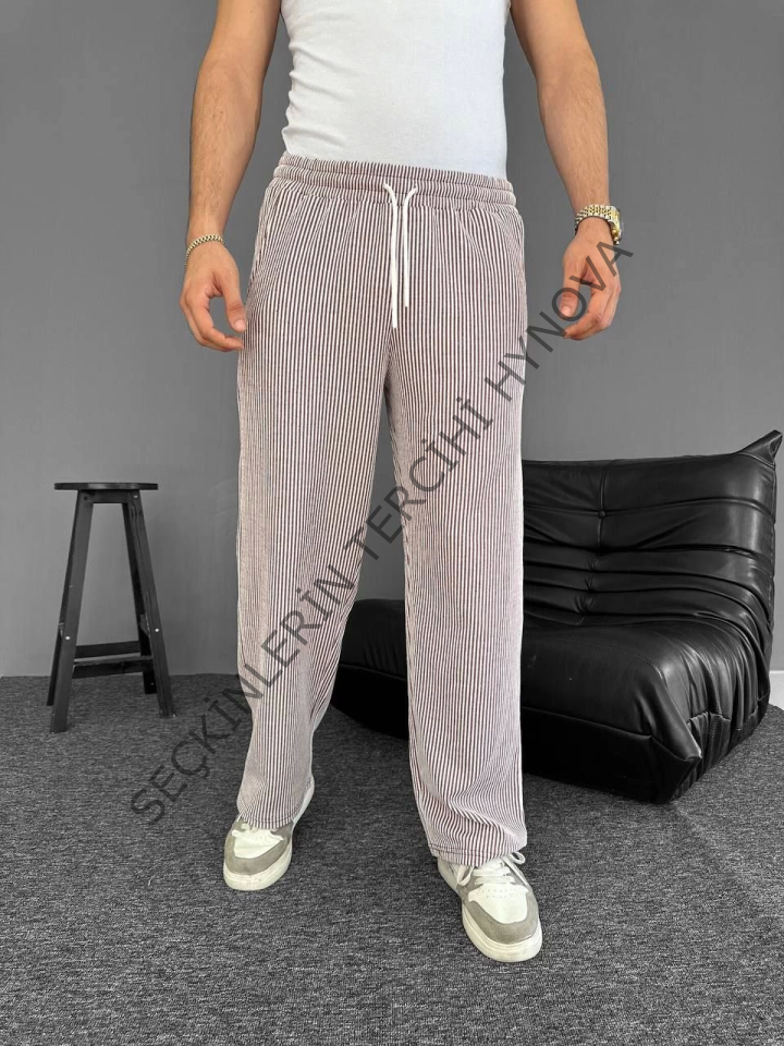 Su Yolu Çizgili Cepli Pantalon - Kahverengi