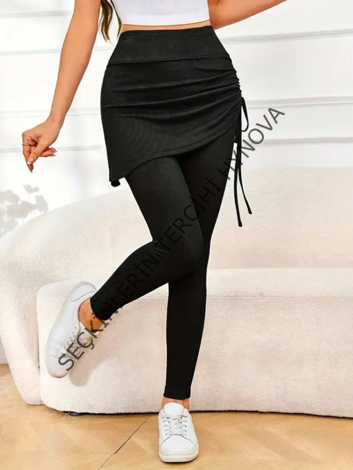 Kadın Yüksek Bel Yandan Büzgülü Alttan Uzun Kaşkorse Tayt Etek