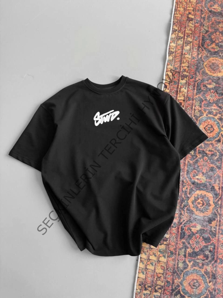 Baskılı Oversize T-shirt - Siyah