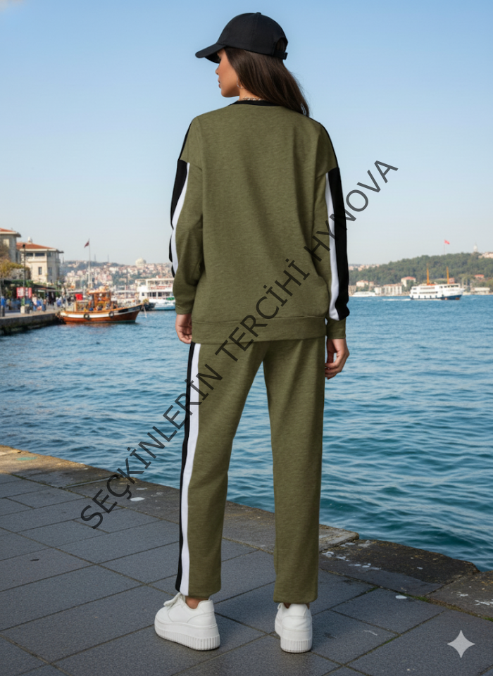 Kadın Uzun Kollu şerit Detay Eşofman Takım