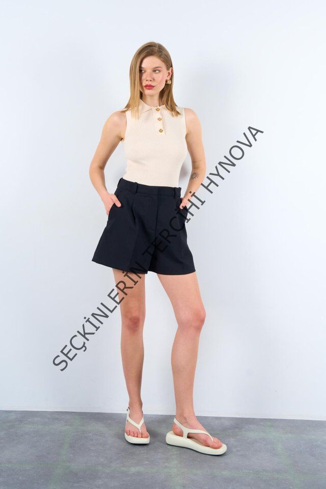 Patlı Düğmeli Triko Atlet - Beyaz Kayısı