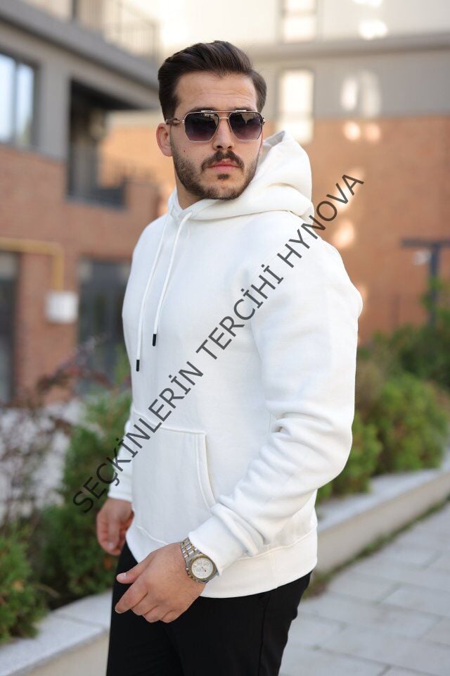 Erkek Kapüşonlu Üç İplik Şardonlu Hoodie