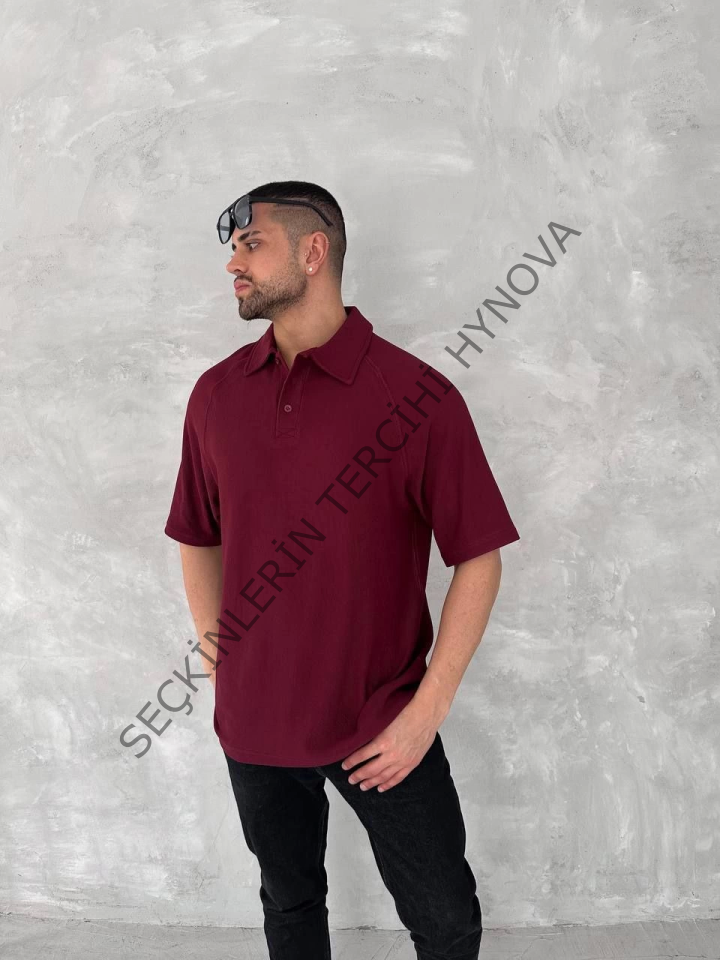Yakalı Patlı Kısa Kol T-shirt - Bordo