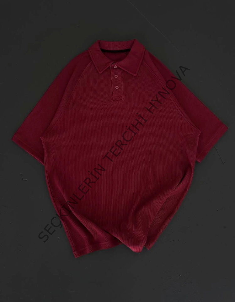 Yakalı Patlı Kısa Kol T-shirt - Bordo